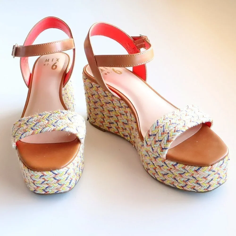 Mix No. 6 Cammie Multicolor Platform Wedge Heel Espadrille Sandals Summer Shoes - Picture 2 of 16